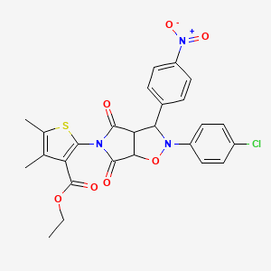 molecular formula C26H22ClN3O7S B2857037 ethyl 2-[2-(4-chlorophenyl)-3-(4-nitrophenyl)-4,6-dioxohexahydro-5H-pyrrolo[3,4-d]isoxazol-5-yl]-4,5-dimethylthiophene-3-carboxylate CAS No. 1005107-64-1