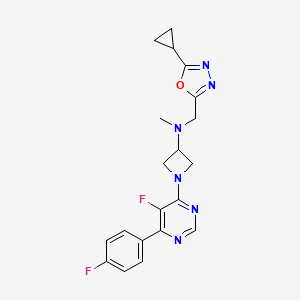 molecular formula C20H20F2N6O B2857045 N-[(5-Cyclopropyl-1,3,4-oxadiazol-2-yl)methyl]-1-[5-fluoro-6-(4-fluorophenyl)pyrimidin-4-yl]-N-methylazetidin-3-amine CAS No. 2380187-70-0