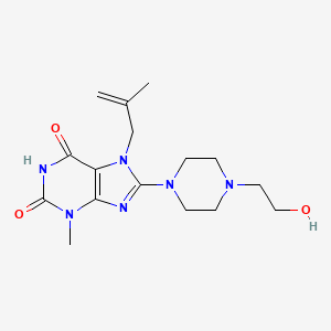 molecular formula C16H24N6O3 B2857052 8-[4-(2-Hydroxyethyl)piperazin-1-yl]-3-methyl-7-(2-methylprop-2-enyl)purine-2,6-dione CAS No. 378198-60-8