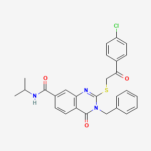 molecular formula C27H24ClN3O3S B2857060 3-benzyl-2-((2-(4-chlorophenyl)-2-oxoethyl)thio)-N-isopropyl-4-oxo-3,4-dihydroquinazoline-7-carboxamide CAS No. 1113138-18-3