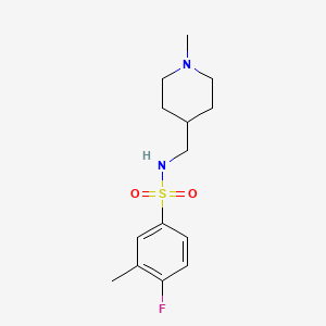 molecular formula C14H21FN2O2S B2857066 4-fluoro-3-methyl-N-((1-methylpiperidin-4-yl)methyl)benzenesulfonamide CAS No. 952982-40-0