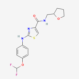 molecular formula C16H17F2N3O3S B2857076 2-((4-(difluoromethoxy)phenyl)amino)-N-((tetrahydrofuran-2-yl)methyl)thiazole-4-carboxamide CAS No. 1105229-76-2