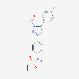 molecular formula C20H23N3O3S B285708 N-{4-[1-acetyl-5-(4-methylphenyl)-4,5-dihydro-1H-pyrazol-3-yl]phenyl}ethanesulfonamide 