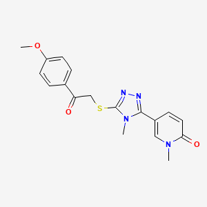 molecular formula C18H18N4O3S B2857096 5-(5-((2-(4-methoxyphenyl)-2-oxoethyl)thio)-4-methyl-4H-1,2,4-triazol-3-yl)-1-methylpyridin-2(1H)-one CAS No. 1105229-77-3