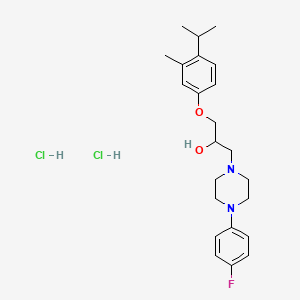 molecular formula C23H33Cl2FN2O2 B2857101 1-[4-(4-Fluorophenyl)piperazin-1-yl]-3-[3-methyl-4-(propan-2-yl)phenoxy]propan-2-ol dihydrochloride CAS No. 468092-86-6
