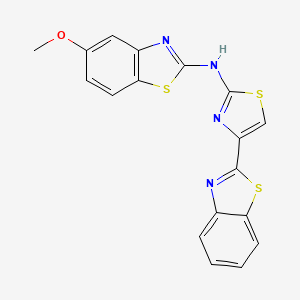 molecular formula C18H12N4OS3 B2857123 N-[4-(1,3-苯并噻唑-2-基)-1,3-噻唑-2-基]-5-甲氧基-1,3-苯并噻唑-2-胺 CAS No. 890952-15-5
