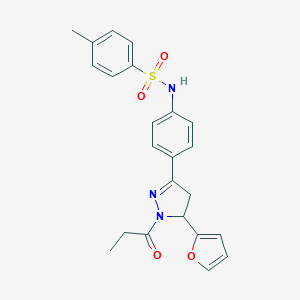 molecular formula C23H23N3O4S B285713 N-{4-[5-(2-furyl)-1-propionyl-4,5-dihydro-1H-pyrazol-3-yl]phenyl}-4-methylbenzenesulfonamide 