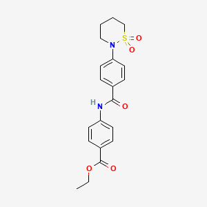 molecular formula C20H22N2O5S B2857130 Ethyl 4-[[4-(1,1-dioxothiazinan-2-yl)benzoyl]amino]benzoate CAS No. 941949-95-7