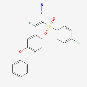 molecular formula C21H14ClNO3S B2857132 (Z)-2-(4-chlorophenyl)sulfonyl-3-(3-phenoxyphenyl)prop-2-enenitrile CAS No. 803703-32-4