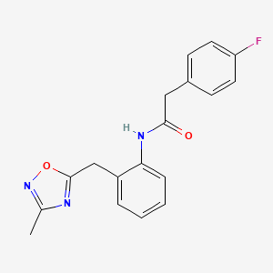 2-(4-fluorophenyl)-N-(2-((3-methyl-1,2,4-oxadiazol-5-yl)methyl)phenyl)acetamide