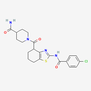 molecular formula C21H23ClN4O3S B2857143 1-(2-(4-Chlorobenzamido)-4,5,6,7-tetrahydrobenzo[d]thiazole-4-carbonyl)piperidine-4-carboxamide CAS No. 941967-47-1