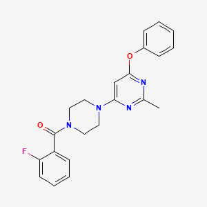 molecular formula C22H21FN4O2 B2857150 (2-Fluorophenyl)(4-(2-methyl-6-phenoxypyrimidin-4-yl)piperazin-1-yl)methanone CAS No. 946324-35-2