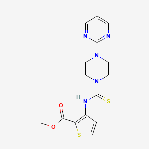 molecular formula C15H17N5O2S2 B2857157 Methyl 3-(((4-pyrimidin-2-ylpiperazinyl)thioxomethyl)amino)thiophene-2-carboxylate CAS No. 1022587-39-8