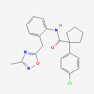 molecular formula C22H22ClN3O2 B2857160 1-(4-chlorophenyl)-N-(2-((3-methyl-1,2,4-oxadiazol-5-yl)methyl)phenyl)cyclopentanecarboxamide CAS No. 1448134-70-0