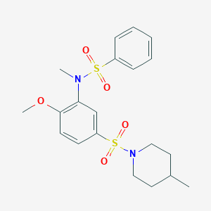 molecular formula C20H26N2O5S2 B285719 N-{2-methoxy-5-[(4-methyl-1-piperidinyl)sulfonyl]phenyl}-N-methylbenzenesulfonamide 