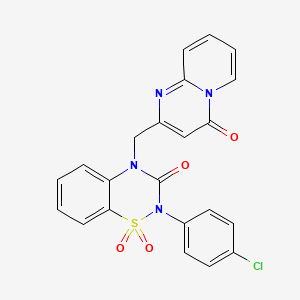 molecular formula C22H15ClN4O4S B2857242 2-(4-chlorophenyl)-4-((4-oxo-4H-pyrido[1,2-a]pyrimidin-2-yl)methyl)-2H-benzo[e][1,2,4]thiadiazin-3(4H)-one 1,1-dioxide CAS No. 866866-78-6