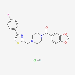 molecular formula C22H21ClFN3O3S B2857246 Benzo[d][1,3]dioxol-5-yl(4-((4-(4-fluorophenyl)thiazol-2-yl)methyl)piperazin-1-yl)methanone hydrochloride CAS No. 1215813-20-9
