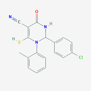 molecular formula C18H14ClN3OS B285725 2-(4-Chlorophenyl)-1-(2-methylphenyl)-4-oxo-6-sulfanyl-1,2,3,4-tetrahydro-5-pyrimidinecarbonitrile 