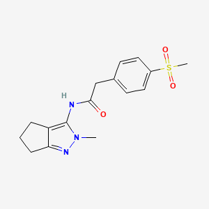 molecular formula C16H19N3O3S B2857273 N-(2-methyl-2,4,5,6-tetrahydrocyclopenta[c]pyrazol-3-yl)-2-(4-(methylsulfonyl)phenyl)acetamide CAS No. 1203113-11-4
