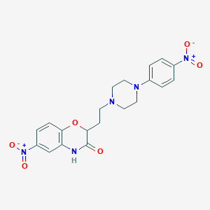 molecular formula C20H21N5O6 B2857290 6-nitro-2-{2-[4-(4-nitrophenyl)piperazino]ethyl}-2H-1,4-benzoxazin-3(4H)-one CAS No. 866133-15-5