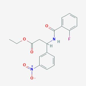 molecular formula C18H17FN2O5 B2857293 Ethyl 3-[(2-fluorobenzoyl)amino]-3-(3-nitrophenyl)propanoate CAS No. 681841-33-8