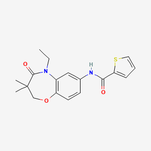 molecular formula C18H20N2O3S B2857294 N-(5-乙基-3,3-二甲基-4-氧代-2,3,4,5-四氢苯并[b][1,4]恶杂环庚-7-基)噻吩-2-甲酰胺 CAS No. 921789-83-5