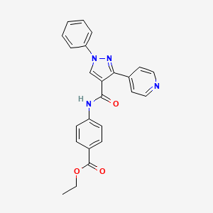 molecular formula C24H20N4O3 B2857299 ethyl 4-({[1-phenyl-3-(4-pyridinyl)-1H-pyrazol-4-yl]carbonyl}amino)benzoate CAS No. 955976-13-3
