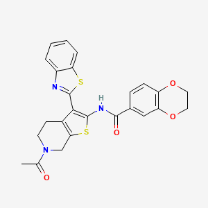 molecular formula C25H21N3O4S2 B2857305 N-(6-acetyl-3-(benzo[d]thiazol-2-yl)-4,5,6,7-tetrahydrothieno[2,3-c]pyridin-2-yl)-2,3-dihydrobenzo[b][1,4]dioxine-6-carboxamide CAS No. 864859-69-8