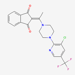 molecular formula C21H17ClF3N3O2 B2857307 2-[1-[4-[3-氯-5-(三氟甲基)吡啶-2-基]哌嗪-1-基]乙亚基]茚满-1,3-二酮 CAS No. 1022251-81-5