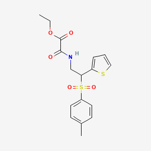 molecular formula C17H19NO5S2 B2857315 Ethyl 2-oxo-2-((2-(thiophen-2-yl)-2-tosylethyl)amino)acetate CAS No. 896343-46-7