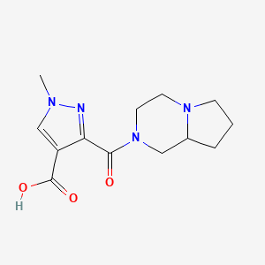 molecular formula C13H18N4O3 B2857318 3-(hexahydropyrrolo[1,2-a]pyrazin-2(1H)-ylcarbonyl)-1-methyl-1H-pyrazole-4-carboxylic acid CAS No. 1006491-92-4