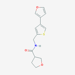 molecular formula C14H15NO3S B2857321 N-[[4-(Furan-3-yl)thiophen-2-yl]methyl]oxolane-3-carboxamide CAS No. 2380041-62-1