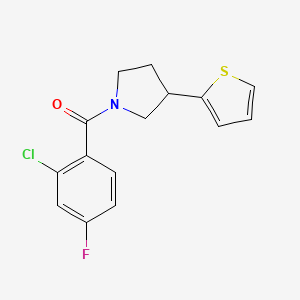 molecular formula C15H13ClFNOS B2857330 (2-Chloro-4-fluorophenyl)(3-(thiophen-2-yl)pyrrolidin-1-yl)methanone CAS No. 2176271-01-3