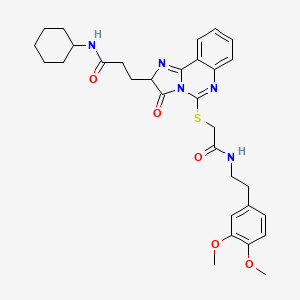 molecular formula C31H37N5O5S B2857334 N-cyclohexyl-3-{5-[({[2-(3,4-dimethoxyphenyl)ethyl]carbamoyl}methyl)sulfanyl]-3-oxo-2H,3H-imidazo[1,2-c]quinazolin-2-yl}propanamide CAS No. 1107520-32-0