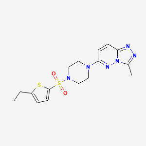 molecular formula C16H20N6O2S2 B2857345 6-(4-((5-Ethylthiophen-2-yl)sulfonyl)piperazin-1-yl)-3-methyl-[1,2,4]triazolo[4,3-b]pyridazine CAS No. 1021119-79-8