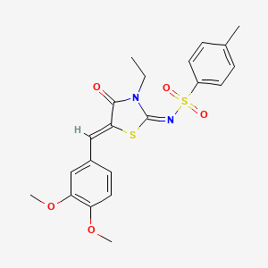 molecular formula C21H22N2O5S2 B2857355 (E)-N-((Z)-5-(3,4-dimethoxybenzylidene)-3-ethyl-4-oxothiazolidin-2-ylidene)-4-methylbenzenesulfonamide CAS No. 867041-86-9