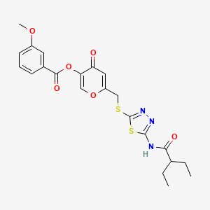 molecular formula C22H23N3O6S2 B2857376 6-(((5-(2-ethylbutanamido)-1,3,4-thiadiazol-2-yl)thio)methyl)-4-oxo-4H-pyran-3-yl 3-methoxybenzoate CAS No. 877651-73-5