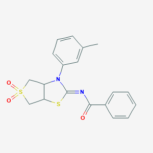 molecular formula C19H18N2O3S2 B285738 N-(3-(3-methylphenyl)-5,5-dioxidotetrahydrothieno[3,4-d][1,3]thiazol-2(3H)-ylidene)benzamide 
