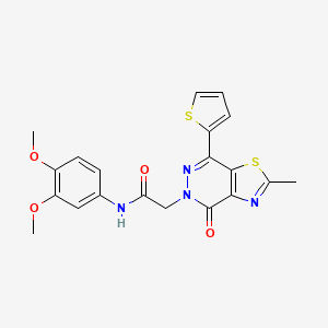 molecular formula C20H18N4O4S2 B2857383 N-(3,4-dimethoxyphenyl)-2-(2-methyl-4-oxo-7-(thiophen-2-yl)thiazolo[4,5-d]pyridazin-5(4H)-yl)acetamide CAS No. 941880-59-7