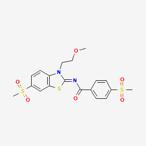 molecular formula C19H20N2O6S3 B2857386 (Z)-N-(3-(2-methoxyethyl)-6-(methylsulfonyl)benzo[d]thiazol-2(3H)-ylidene)-4-(methylsulfonyl)benzamide CAS No. 896355-64-9
