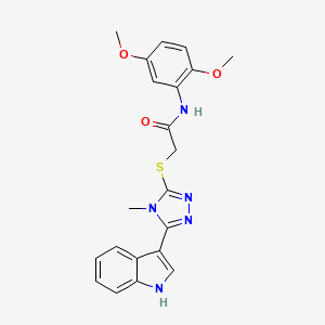 molecular formula C21H21N5O3S B2857396 2-((5-(1H-indol-3-yl)-4-methyl-4H-1,2,4-triazol-3-yl)thio)-N-(2,5-dimethoxyphenyl)acetamide CAS No. 831229-16-4