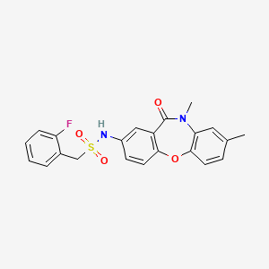 molecular formula C22H19FN2O4S B2857400 N-(8,10-dimethyl-11-oxo-10,11-dihydrodibenzo[b,f][1,4]oxazepin-2-yl)-1-(2-fluorophenyl)methanesulfonamide CAS No. 922095-05-4