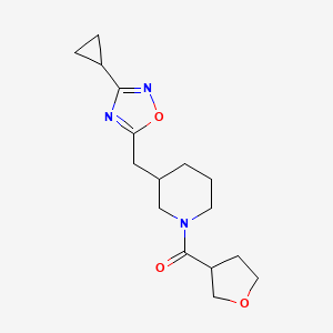 molecular formula C16H23N3O3 B2857409 (3-((3-Cyclopropyl-1,2,4-oxadiazol-5-yl)methyl)piperidin-1-yl)(tetrahydrofuran-3-yl)methanone CAS No. 1706317-01-2