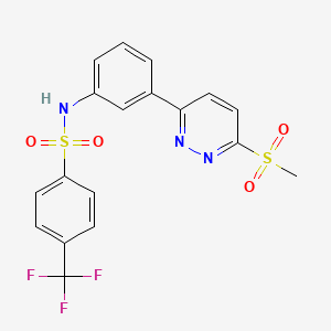 molecular formula C18H14F3N3O4S2 B2857419 N-(3-(6-(methylsulfonyl)pyridazin-3-yl)phenyl)-4-(trifluoromethyl)benzenesulfonamide CAS No. 1005304-23-3