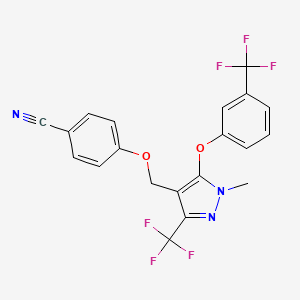 molecular formula C20H13F6N3O2 B2857447 4-[[1-甲基-3-(三氟甲基)-5-[3-(三氟甲基)苯氧基]吡唑-4-基]甲氧基]苯甲腈 CAS No. 318959-27-2