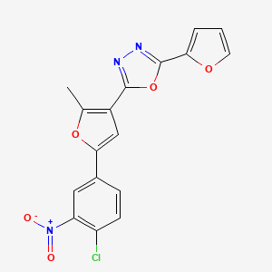 molecular formula C17H10ClN3O5 B2857450 2-[5-(4-Chloro-3-nitrophenyl)-2-methylfuran-3-yl]-5-(furan-2-yl)-1,3,4-oxadiazole CAS No. 890641-99-3