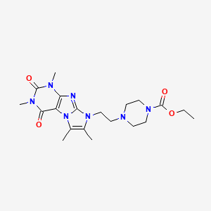 molecular formula C20H29N7O4 B2857477 4-[2-(1,3,6,7-四甲基-2,4-二氧代-1,3,5-三氢-4-咪唑并[1,2-h]嘌呤-8-基)乙基]哌嗪-1-羧酸乙酯 CAS No. 919019-55-9
