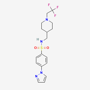 molecular formula C17H21F3N4O2S B2857504 4-Pyrazol-1-yl-N-[[1-(2,2,2-trifluoroethyl)piperidin-4-yl]methyl]benzenesulfonamide CAS No. 2320888-77-3
