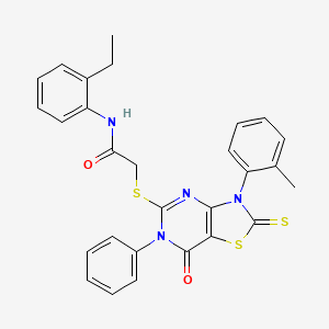N-(2-ethylphenyl)-2-[[3-(2-methylphenyl)-7-oxo-6-phenyl-2-sulfanylidene-[1,3]thiazolo[4,5-d]pyrimidin-5-yl]sulfanyl]acetamide