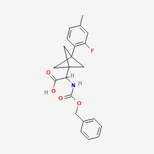 molecular formula C22H22FNO4 B2857534 2-[3-(2-Fluoro-4-methylphenyl)-1-bicyclo[1.1.1]pentanyl]-2-(phenylmethoxycarbonylamino)acetic acid CAS No. 2287263-45-8